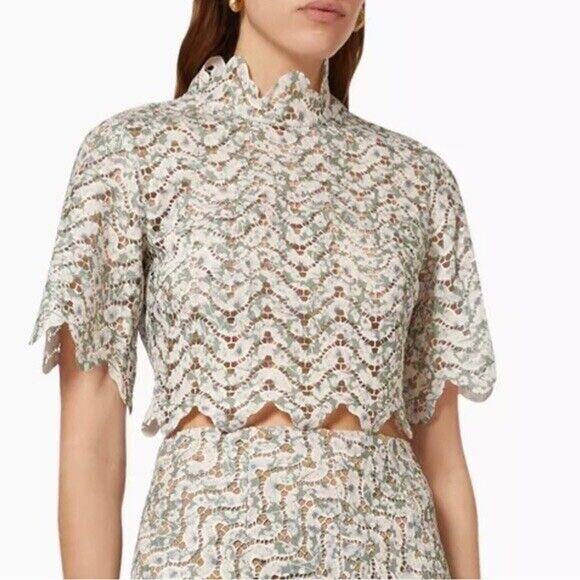 Elliatt NWT Women's Short Sleeve Lace Damira Top Green Multi Size M - Picture 1 of 6